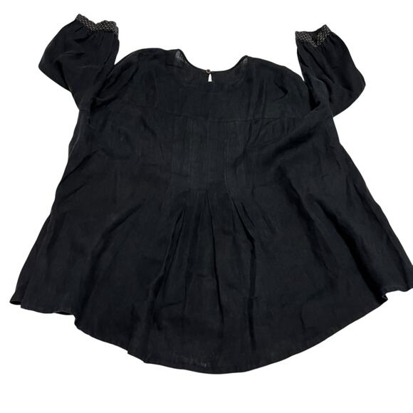 Gudrun Sjoden Womens XL Korinth Blouse 3/4 Sleeve Tunic Top Black Relaxed Linen - Picture 5 of 8